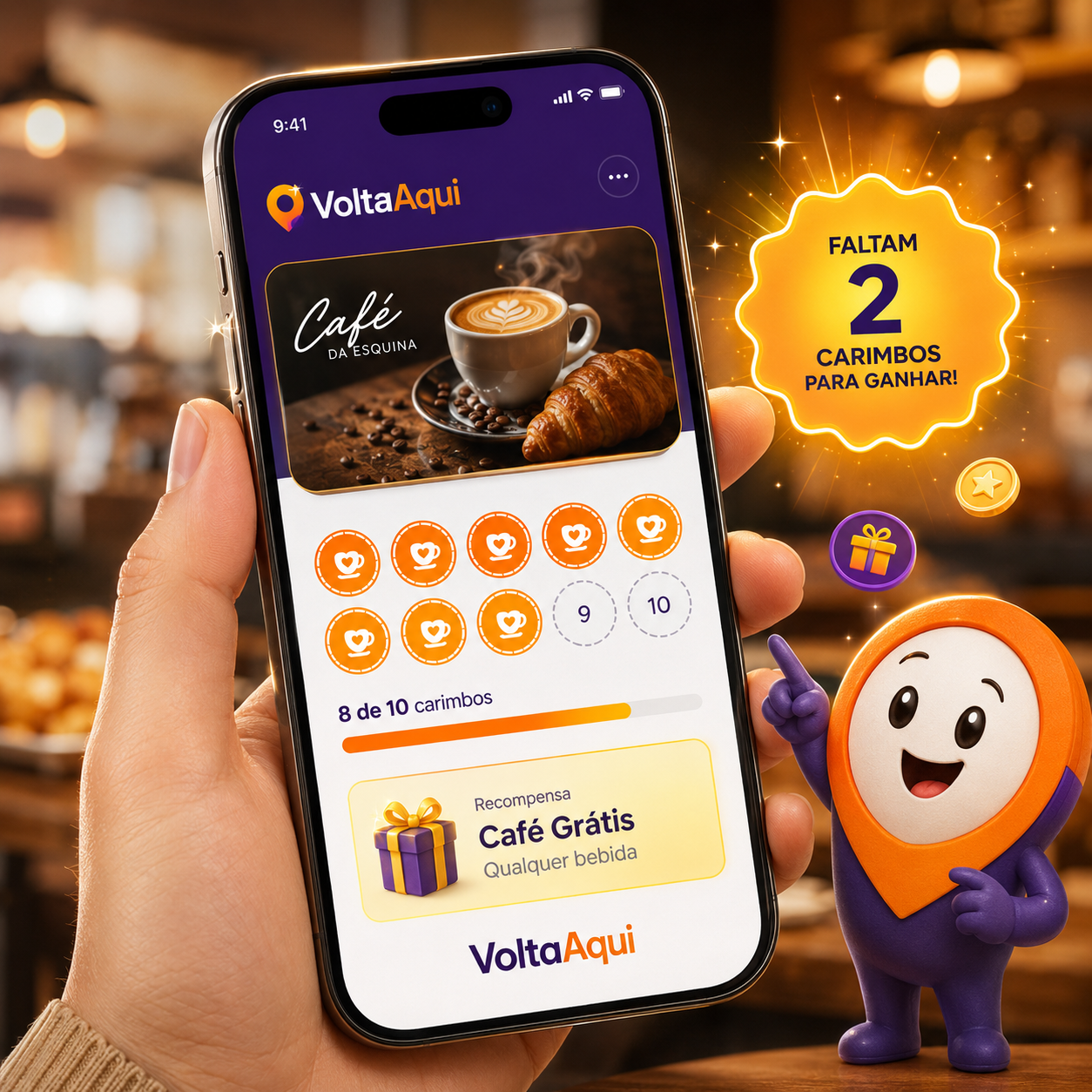 Cliente perto de ganhar — 9 de 10 carimbos preenchidos