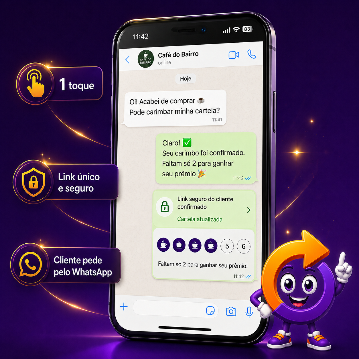 Conversa no WhatsApp pedindo o carimbo